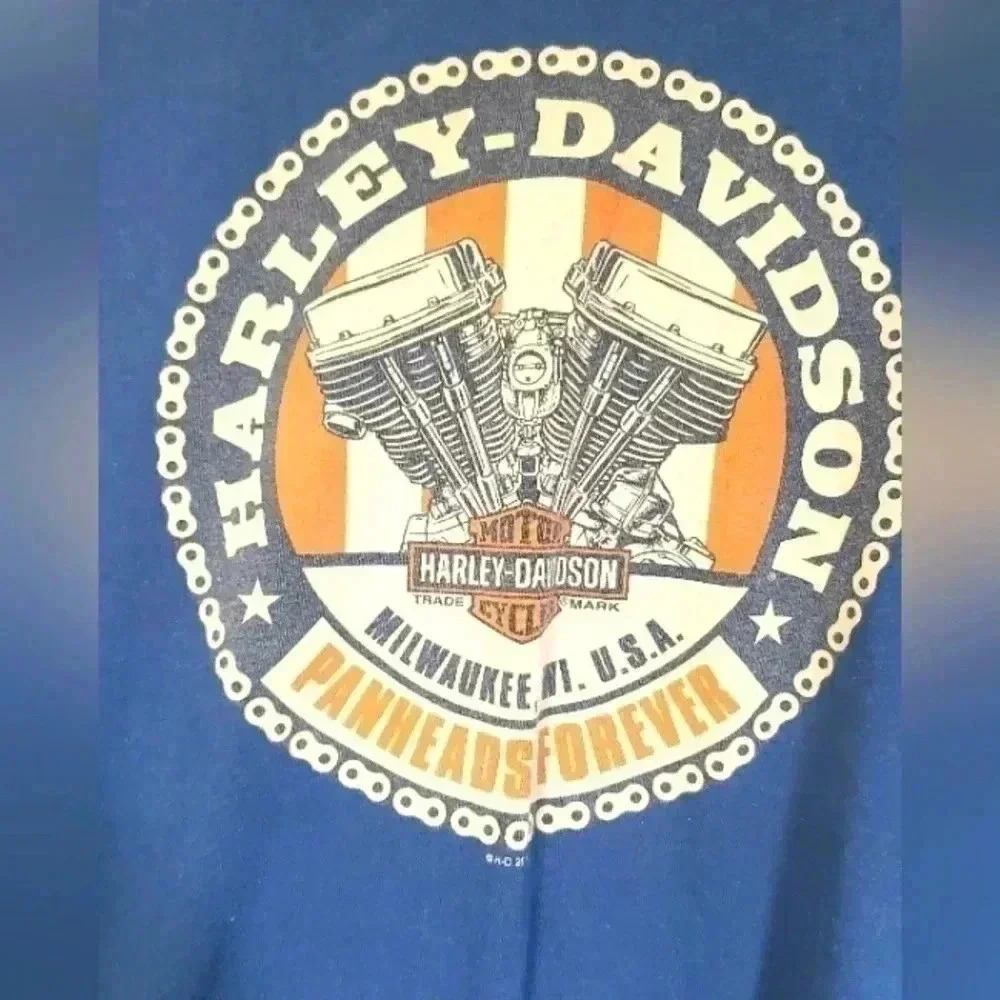 SOLD Harley-Davidson tshirt mens size XL‎ navy blue and orange